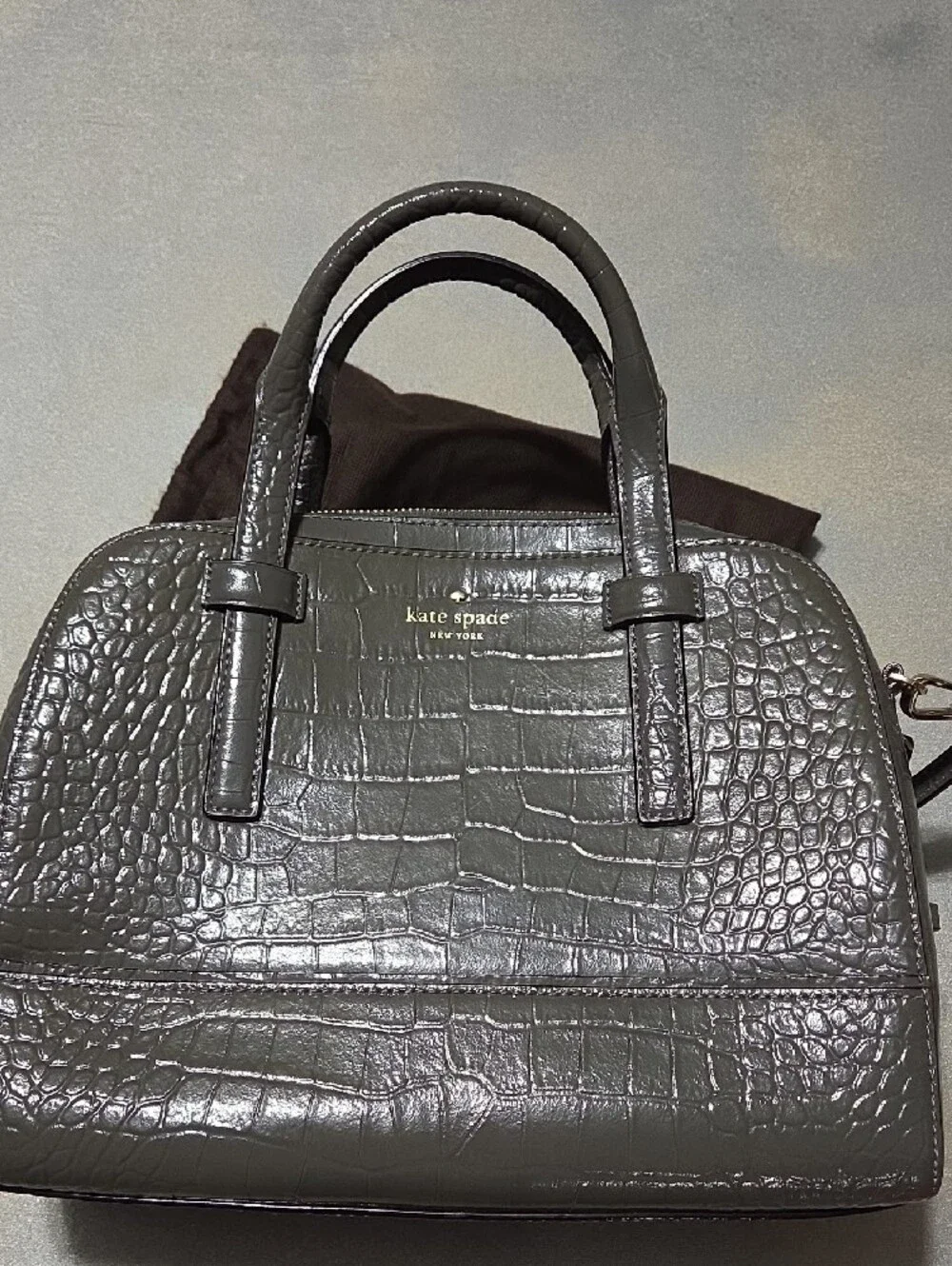 kate spade gray croc-embossed dome satchel with top handles NWOTS